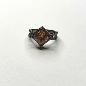 * silver designer Peach Diamante Halo ring